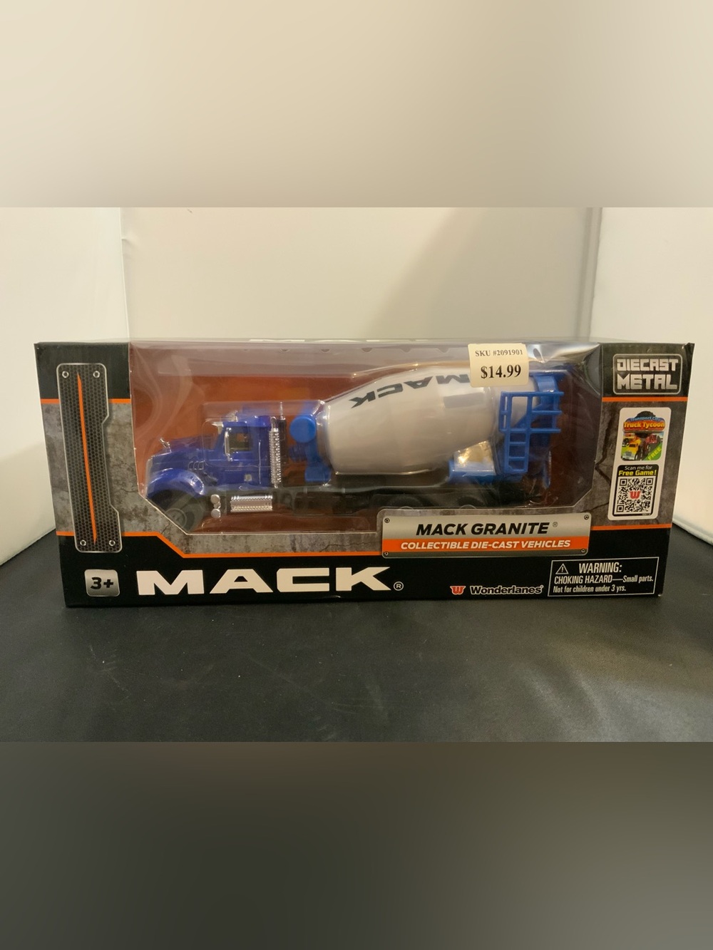 Mack Granite Blue and White Cement Mixer Toy Truck